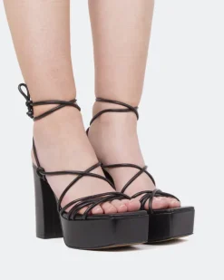 Platform|Strappy-L'INTERVALLE Antigua, Black Leather/Cuir Noir