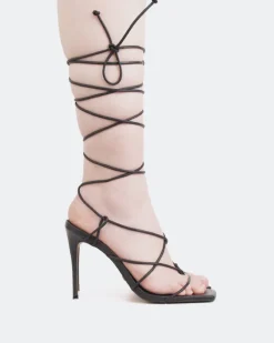 Strappy|High Heels-L'INTERVALLE Baltra, Black Leather/Cuir Noir