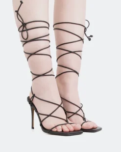 Strappy|High Heels-L'INTERVALLE Baltra, Black Leather/Cuir Noir