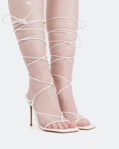 High Heels|Strappy-L'INTERVALLE Baltra, White Leather/Cuir Blanc