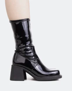 Stretch|Ankle Boots-L'INTERVALLE Baptiste Black Patent Stretch