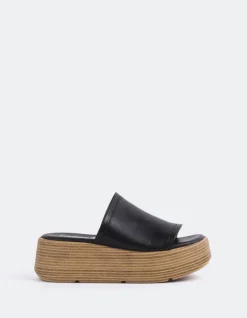 Wood Sandals-L'INTERVALLE Beluga Black Leather