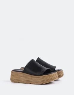 Wood Sandals-L'INTERVALLE Beluga Black Leather