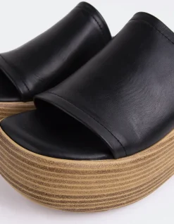 Wood Sandals-L'INTERVALLE Beluga Black Leather