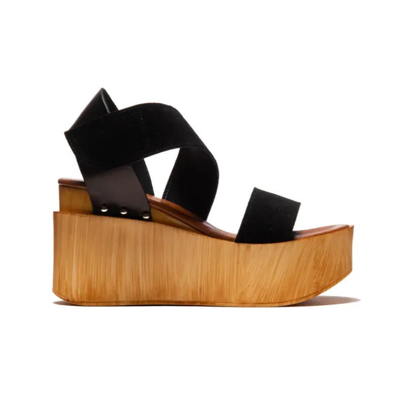 Wood Sandals-L'INTERVALLE Blaze Black Multi Suede