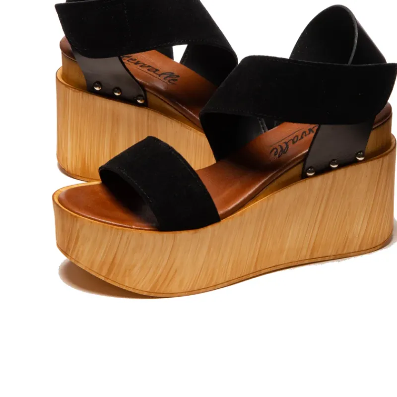 Wood Sandals-L'INTERVALLE Blaze Black Multi Suede