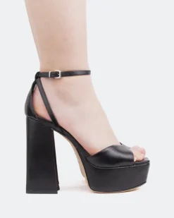 Platform-L'INTERVALLE Borago, Black Leather/Cuir Noir