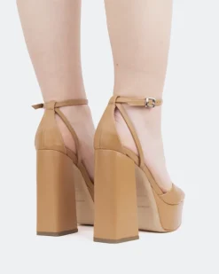 Platform-L'INTERVALLE Borago, Camel Leather/Cuir Chameau