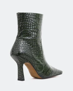 Ankle Boots-L'INTERVALLE Bourget Green Croco
