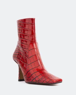 Ankle Boots-L'INTERVALLE Bourget Red Croco