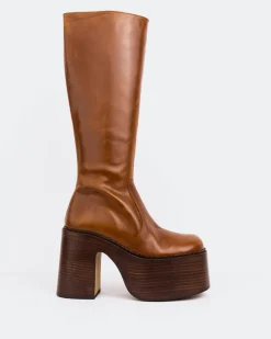 Platform|Tall Boots-L'INTERVALLE Bowie Cognac Leather