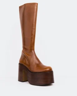 Platform|Tall Boots-L'INTERVALLE Bowie Cognac Leather