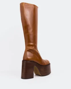 Platform|Tall Boots-L'INTERVALLE Bowie Cognac Leather