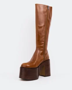 Platform|Tall Boots-L'INTERVALLE Bowie Cognac Leather