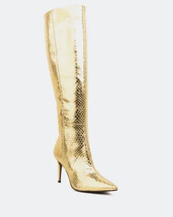 Tall Boots-L'INTERVALLE Bushra Gold Snake