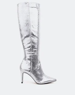 Tall Boots-L'INTERVALLE Bushra Silver Snake
