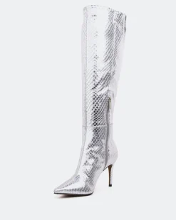 Tall Boots-L'INTERVALLE Bushra Silver Snake