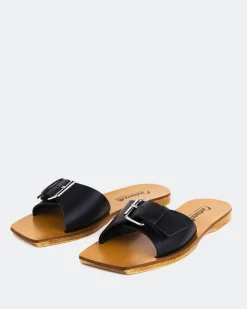 Wood Sandals|Flats-L'INTERVALLE Campari Black Leather
