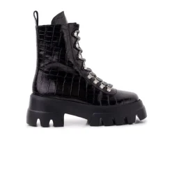 Ankle Boots-L'INTERVALLE Chico Black Croco