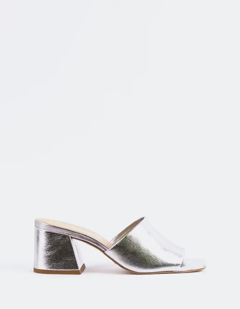 Mid Heels|Mules-L'INTERVALLE Clarabelle Silver Leather