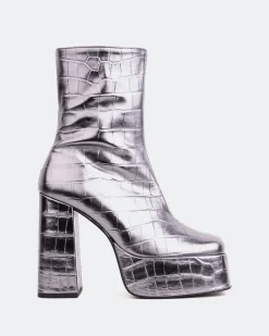 Platform|Ankle Boots-L'INTERVALLE Cloud Pewter Croco