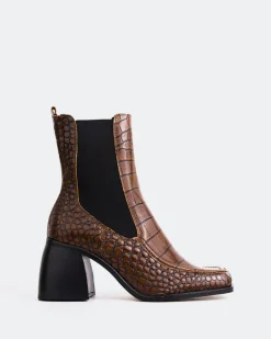 Chelsea|Ankle Boots-L'INTERVALLE Couillard Tan Croco Leather