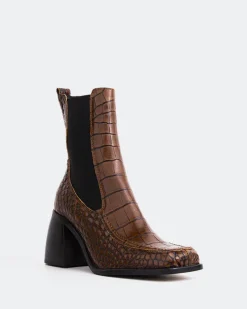 Chelsea|Ankle Boots-L'INTERVALLE Couillard Tan Croco Leather