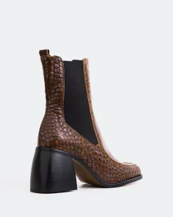 Chelsea|Ankle Boots-L'INTERVALLE Couillard Tan Croco Leather