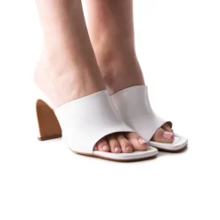 Mules-L'INTERVALLE Diagonal White Leather