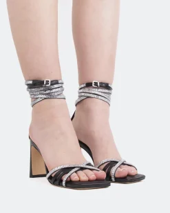 Strappy|High Heels-L'INTERVALLE Elixor, Black Leather/Cuir Noir