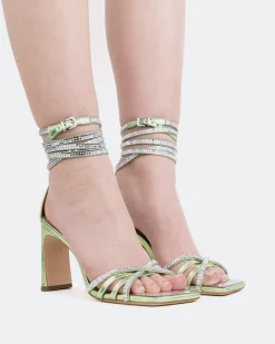 Strappy|High Heels-L'INTERVALLE Elixor, Green Metal/Métal Vert