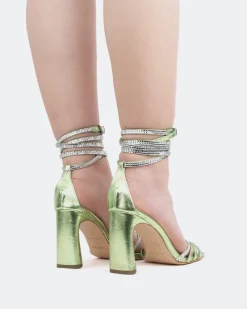 Strappy|High Heels-L'INTERVALLE Elixor, Green Metal/Métal Vert