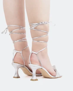 Strappy-L'INTERVALLE Elkano, Silver Leather/Cuir Argenté