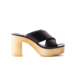 Wood Sandals|Platform-L'INTERVALLE Elodie Black Leather