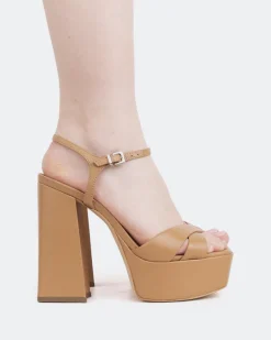 Platform|Strappy-L'INTERVALLE Embassy, Camel Leather/Cuir Chameau
