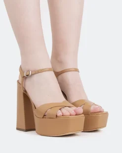 Platform|Strappy-L'INTERVALLE Embassy, Camel Leather/Cuir Chameau