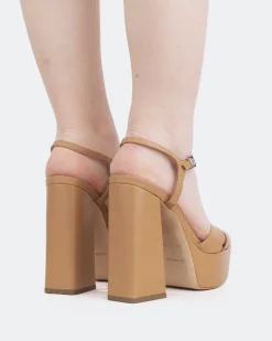 Platform|Strappy-L'INTERVALLE Embassy, Camel Leather/Cuir Chameau
