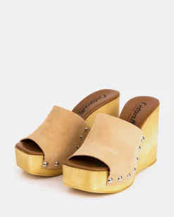Wedges|Wood Sandals-L'INTERVALLE Emeline Nude Suede
