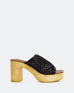 Wood Sandals|Platform-L'INTERVALLE Faustine Black Rafia
