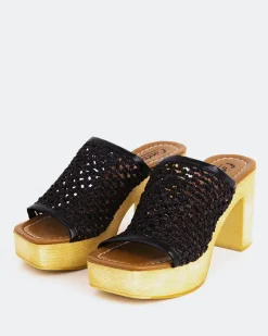 Wood Sandals|Platform-L'INTERVALLE Faustine Black Rafia