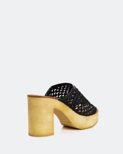 Wood Sandals|Platform-L'INTERVALLE Faustine Black Rafia