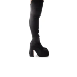 Over-the-knee|Platform-L'INTERVALLE Finesse Black Suede Stretch