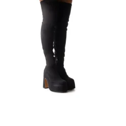 Over-the-knee|Platform-L'INTERVALLE Finesse Black Suede Stretch