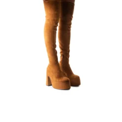 Over-the-knee|Platform-L'INTERVALLE Finesse Brown Suede Stretch