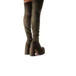 Over-the-knee|Platform-L'INTERVALLE Finesse Dark Green Suede Stretch