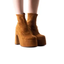 Platform|Ankle Boots-L'INTERVALLE Flash Brown Suede Stretch