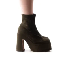 Platform|Ankle Boots-L'INTERVALLE Flash Dark Green Suede Stretch