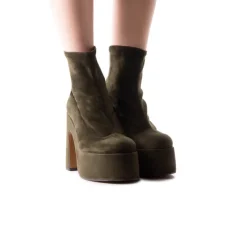 Platform|Ankle Boots-L'INTERVALLE Flash Dark Green Suede Stretch