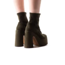 Platform|Ankle Boots-L'INTERVALLE Flash Dark Green Suede Stretch
