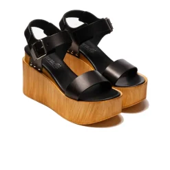 Wood Sandals|Wedges-L'INTERVALLE Fleur Black Leather